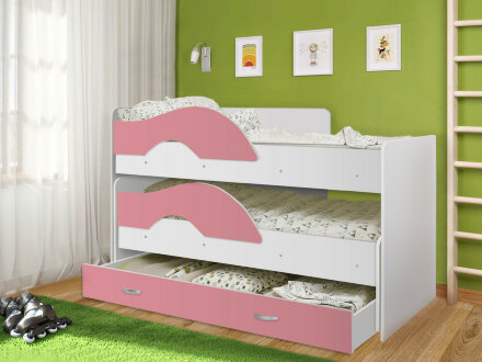 Кровать Матрешка (Радуга) 1,6 м. белый + розовый 